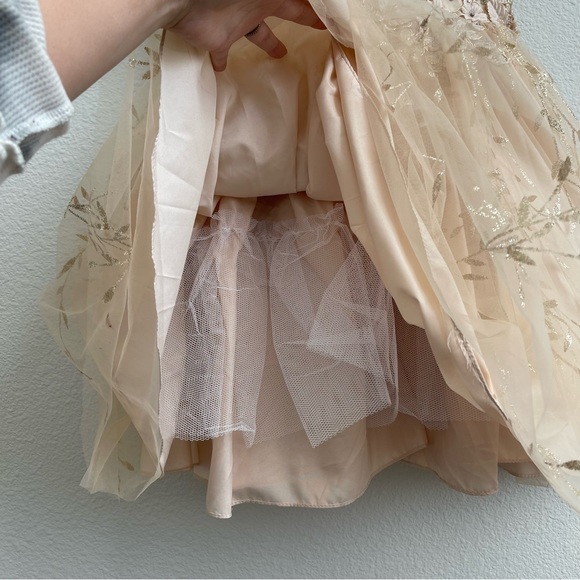 DANCING QUEEN Gold Beige Floral Glitter Tinker Bell Fairy Princess Tulle Dress - Picture 6 of 13
